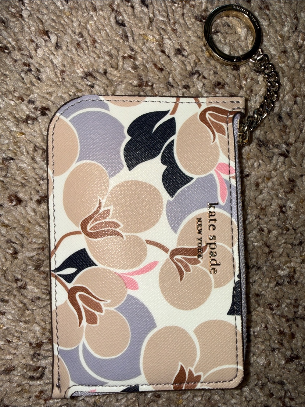 kate spade Beige Pink Floral Card Case Key Ring